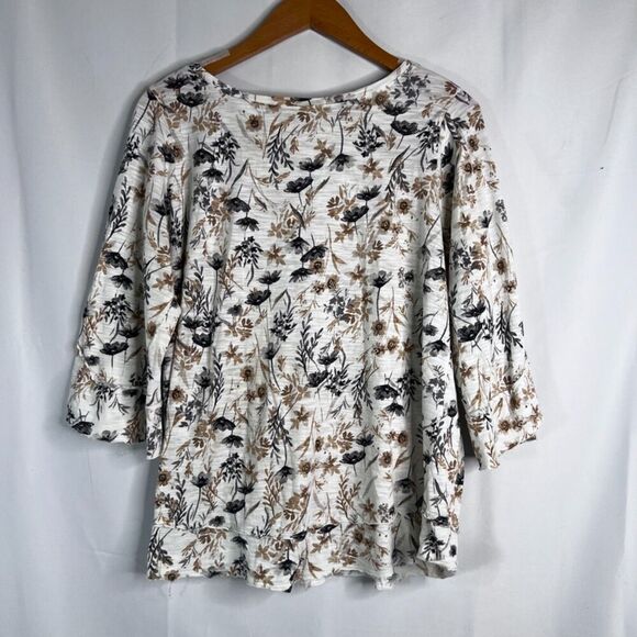 J. Jill White Floral Print 3/4 Sleeve Rough Edge Pullover Blouse Size Small - Picture 10 of 10